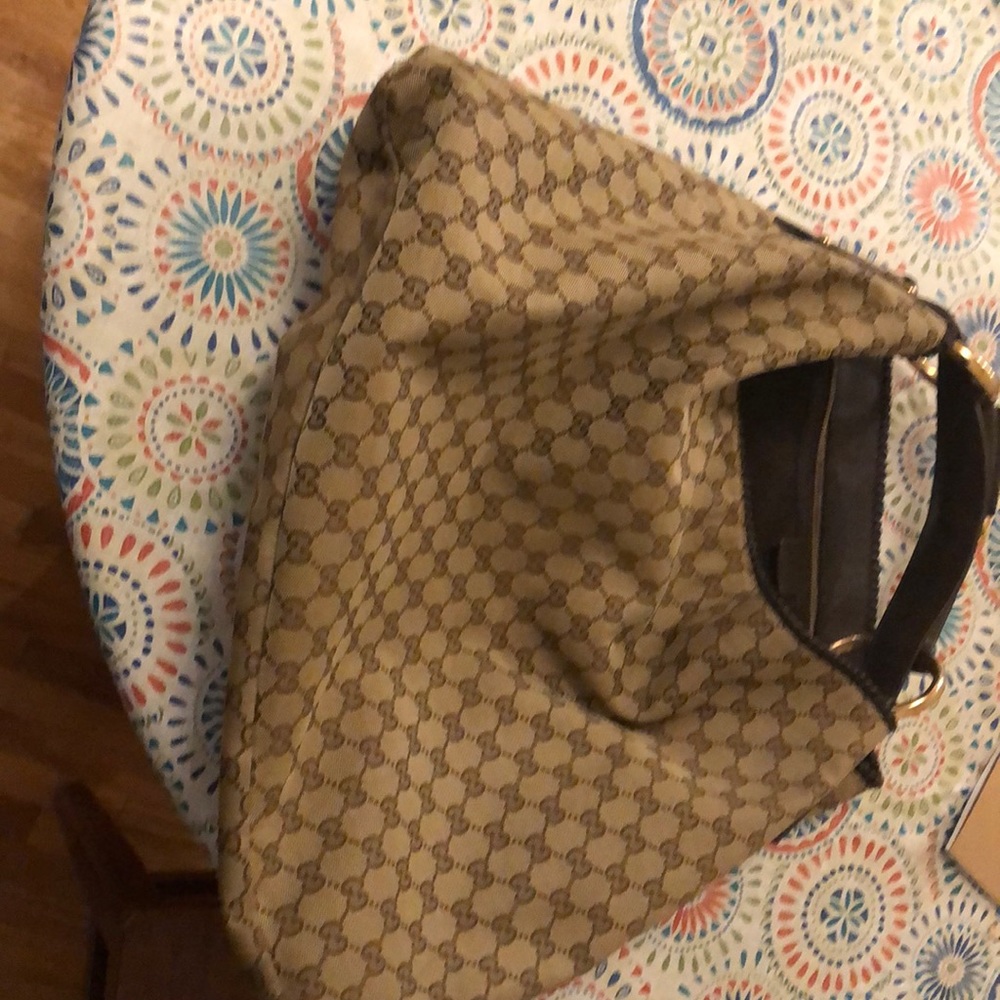 Gucci Brown GG Fabric Large Horse belt Hobo Bag